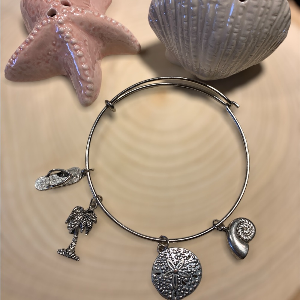 Silver Charm Bracelet with Beach-Themed Charms
